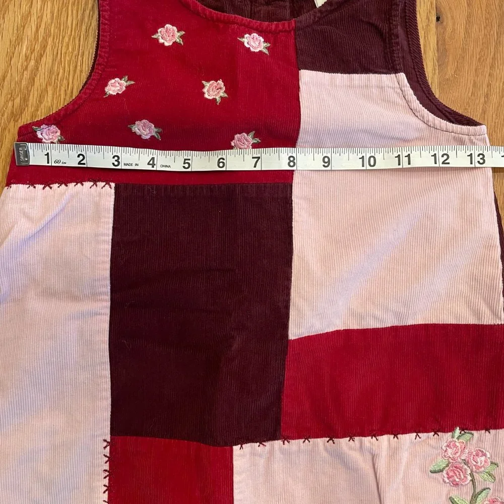 H&M Girls Jumper Dress Pink Burgundy Patchwork Corduroy Size 3-4Y